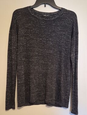 MNG Basics Charcoal Heather Silver Metalic Sweater Long Sleeve Sz S